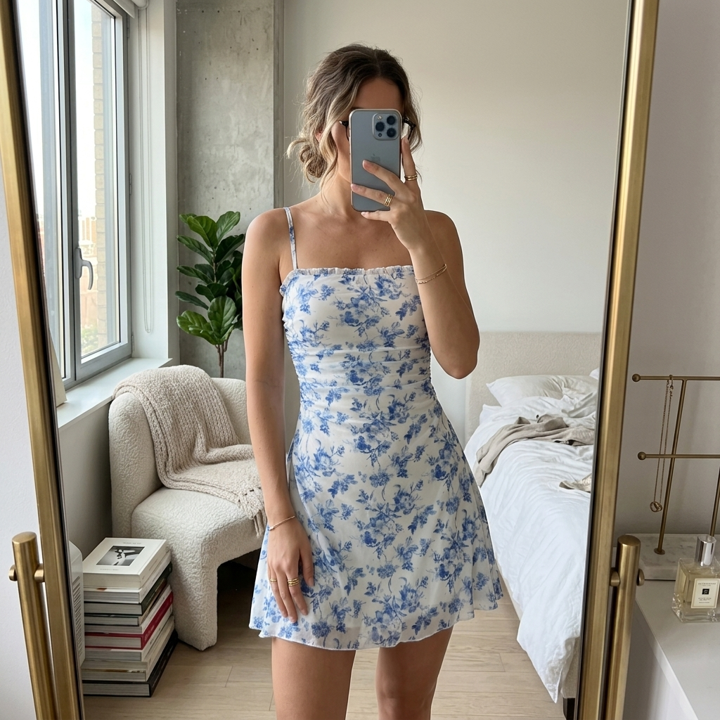 Floral Mesh-Back Dress