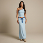 2pcs Women's Color Block Crop Top and High-Waisted Skirt Set