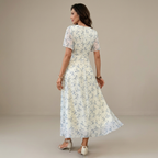 Women's Elegant Mini Floral Round Neck Short Sleeve Midi Dress, Summer Women's Clothing, Birthday Dress