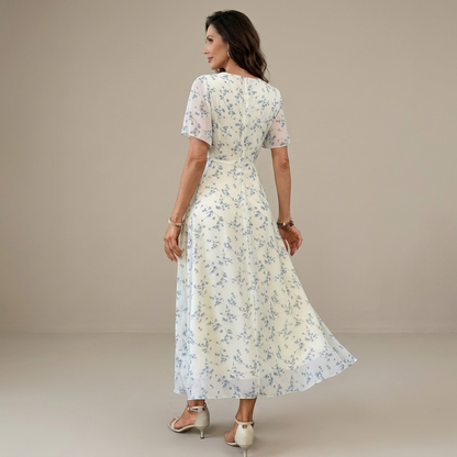Floral Summer Midi Dress for Women – Short Sleeves, Crew Neck, A-Line Fit and Flowing Hem