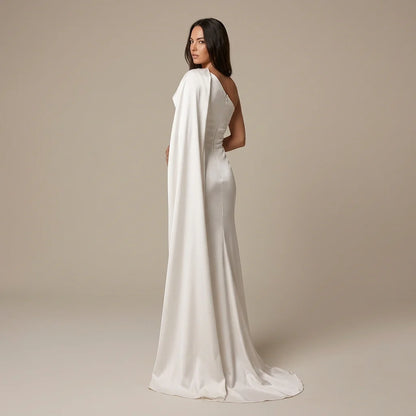 Halter Neck Maxi Dress for Women – Asymmetrical Draped Neck, Cape Detail and Fitted Shape