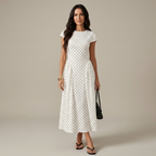 New Summer Women's White Polka Dot Short Sleeve Round Neck Midi Dress